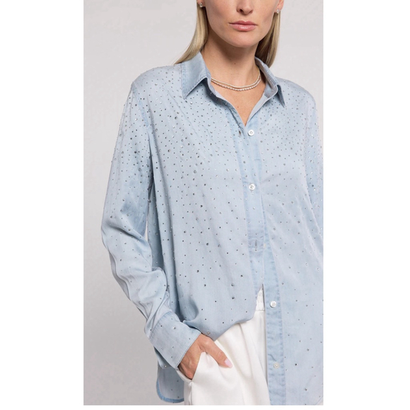 Generation Love Tops - NWT Generation Love Marcello Crystal Denim Shirt Size Small $265